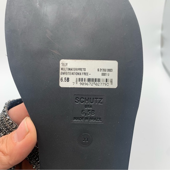 NWOB Schutz Tilly Crystal-Embellished Sandals black leather size 6.5B 1299 - Picture 7 of 7